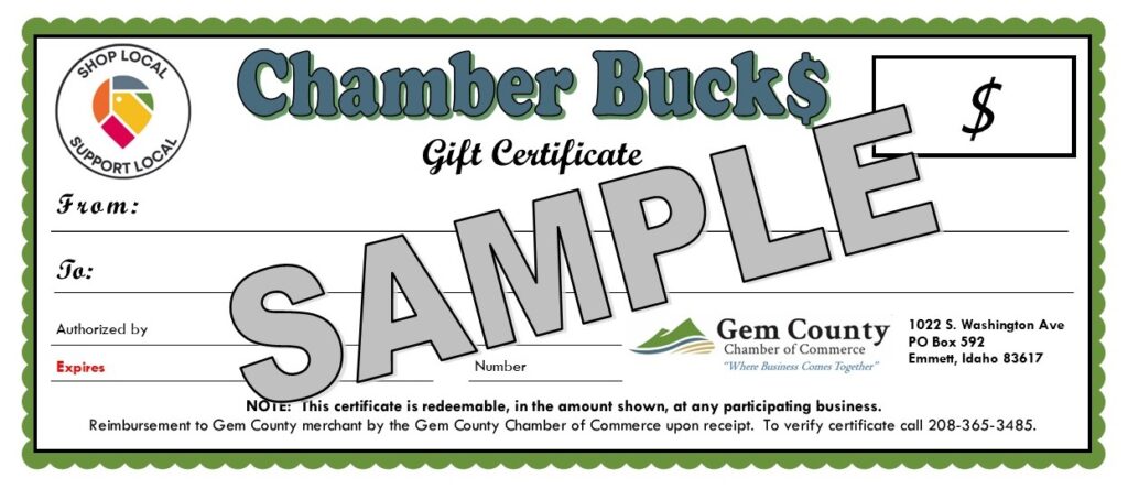 Chamber Bucks - Gem County Chamber of Commerce